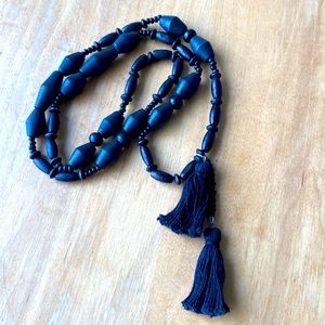 Black Wooden Bead Necklace with Fringe